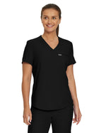 Women's Two-Pocket Shirttail Hemline V-Neck Top - LT101 - Black
