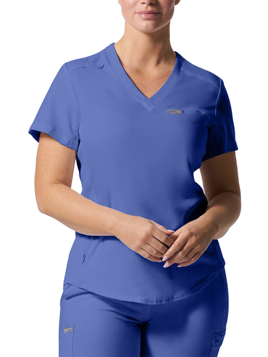 Women's 2-Pocket Shirttail Hemline V-Neck Scrub Top