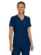 Women's Two-Pocket Shirttail Hemline V-Neck Top - LT101 - Navy