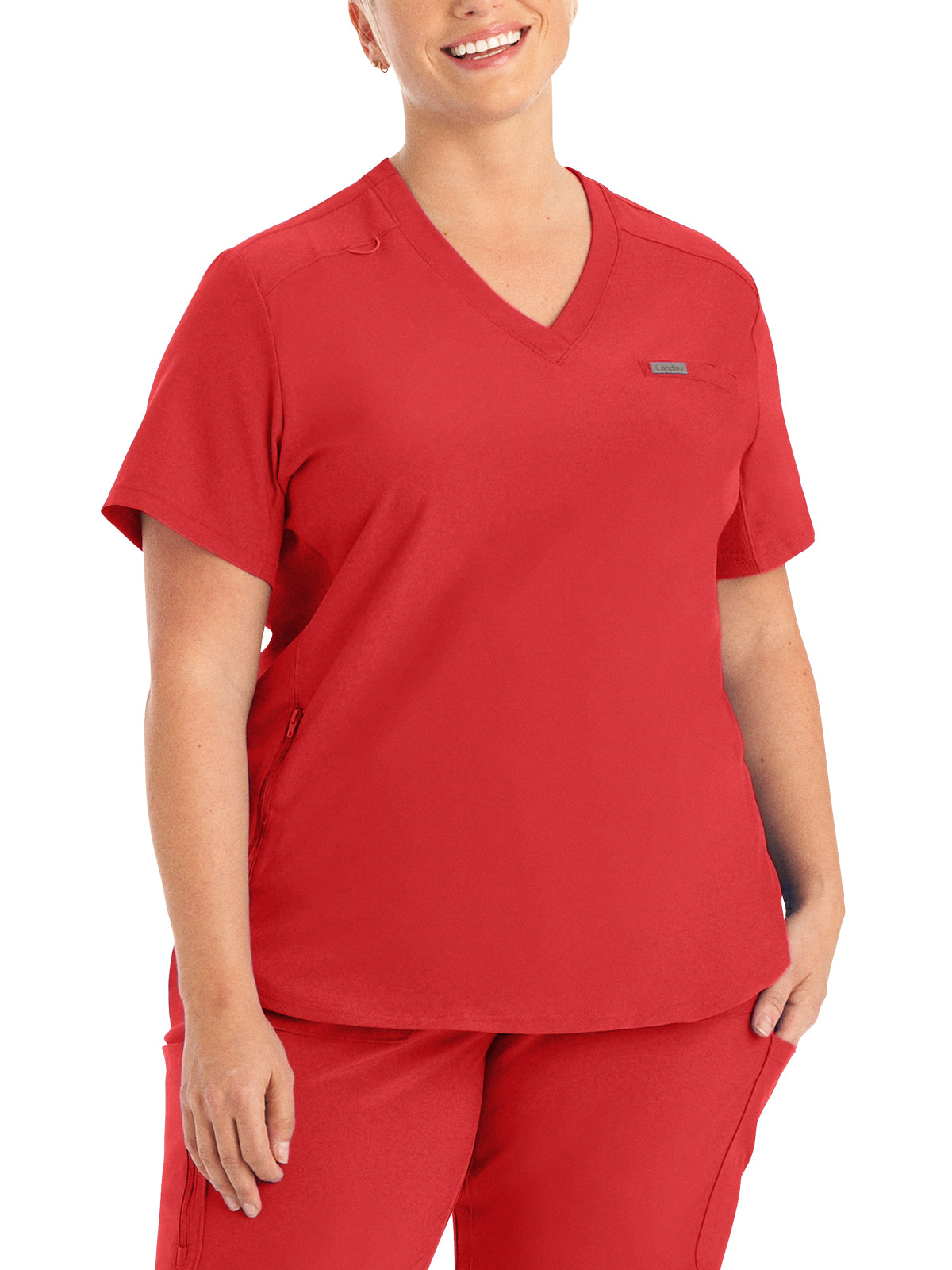 Women's 2-Pocket Shirttail Hemline V-Neck Top