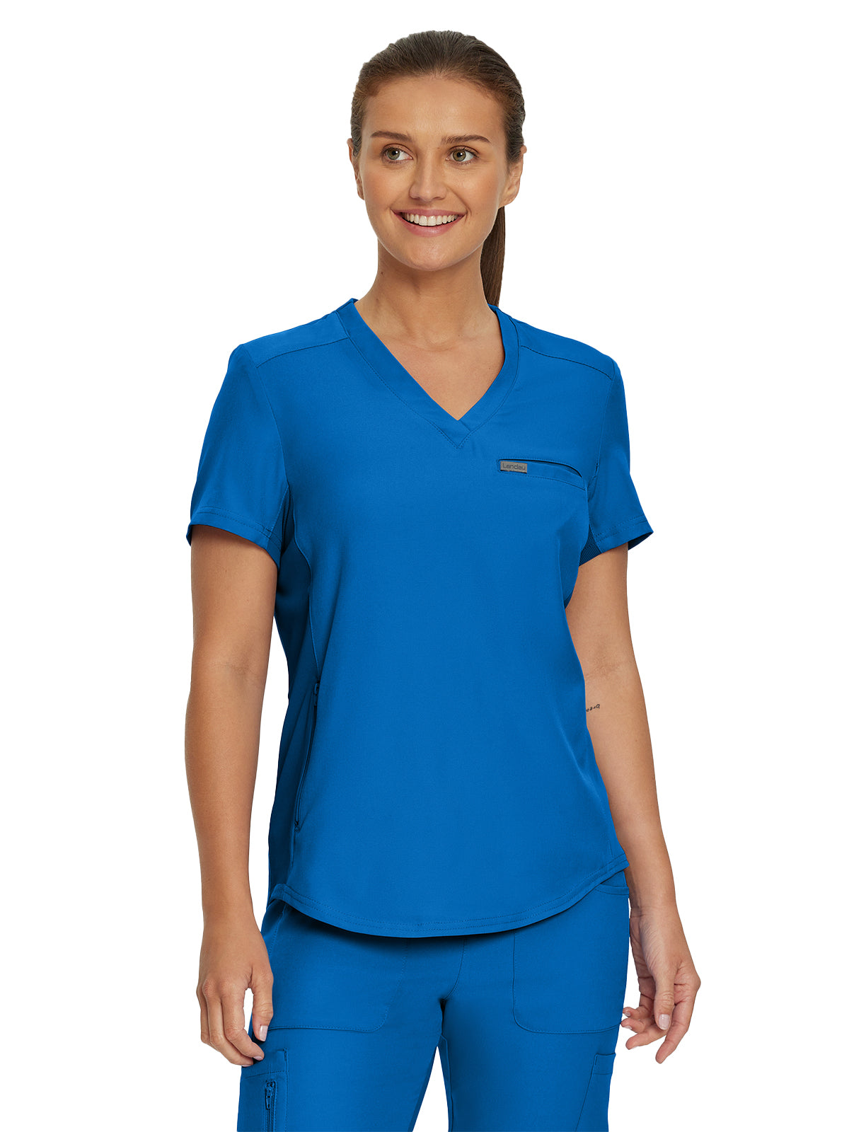 Women's 2-Pocket Shirttail Hemline V-Neck Scrub Top