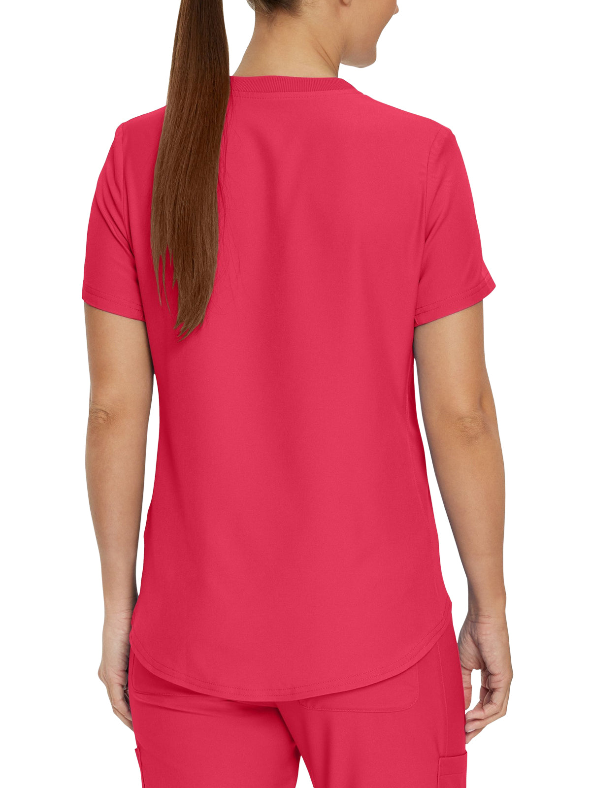 Women's 2-Pocket Shirttail Hemline V-Neck Top