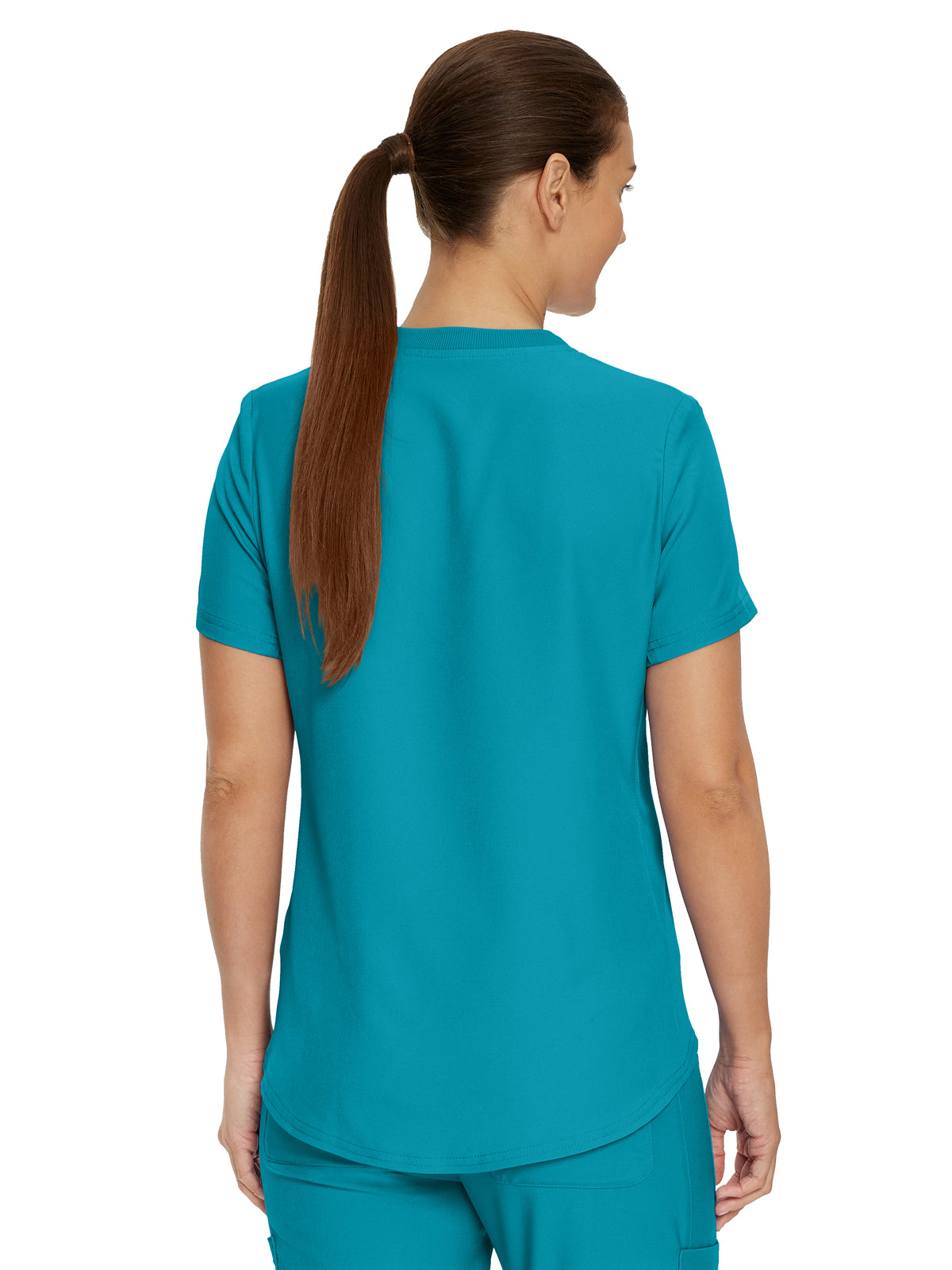 Women's 2-Pocket Shirttail Hemline V-Neck Top