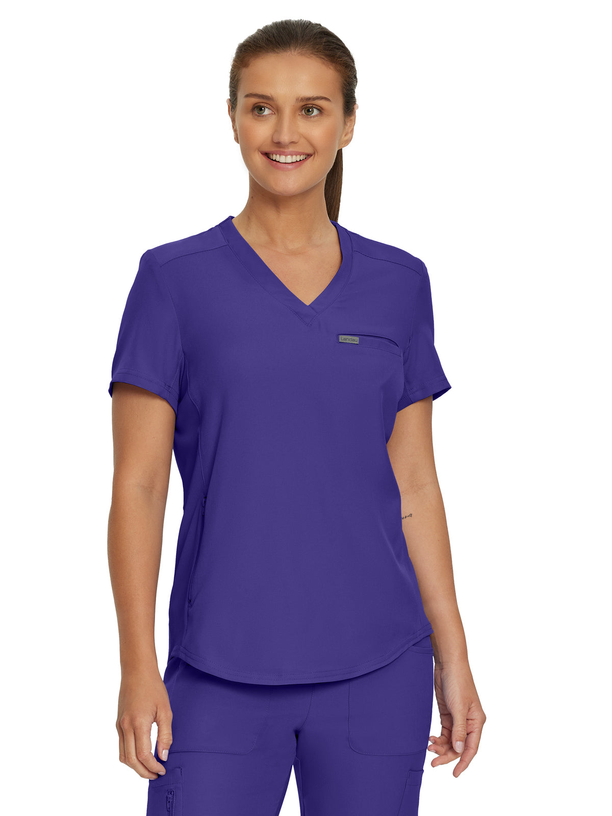 Women's 2-Pocket Shirttail Hemline V-Neck Top