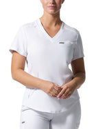 Women's Two-Pocket Shirttail Hemline V-Neck Top - LT101 - White