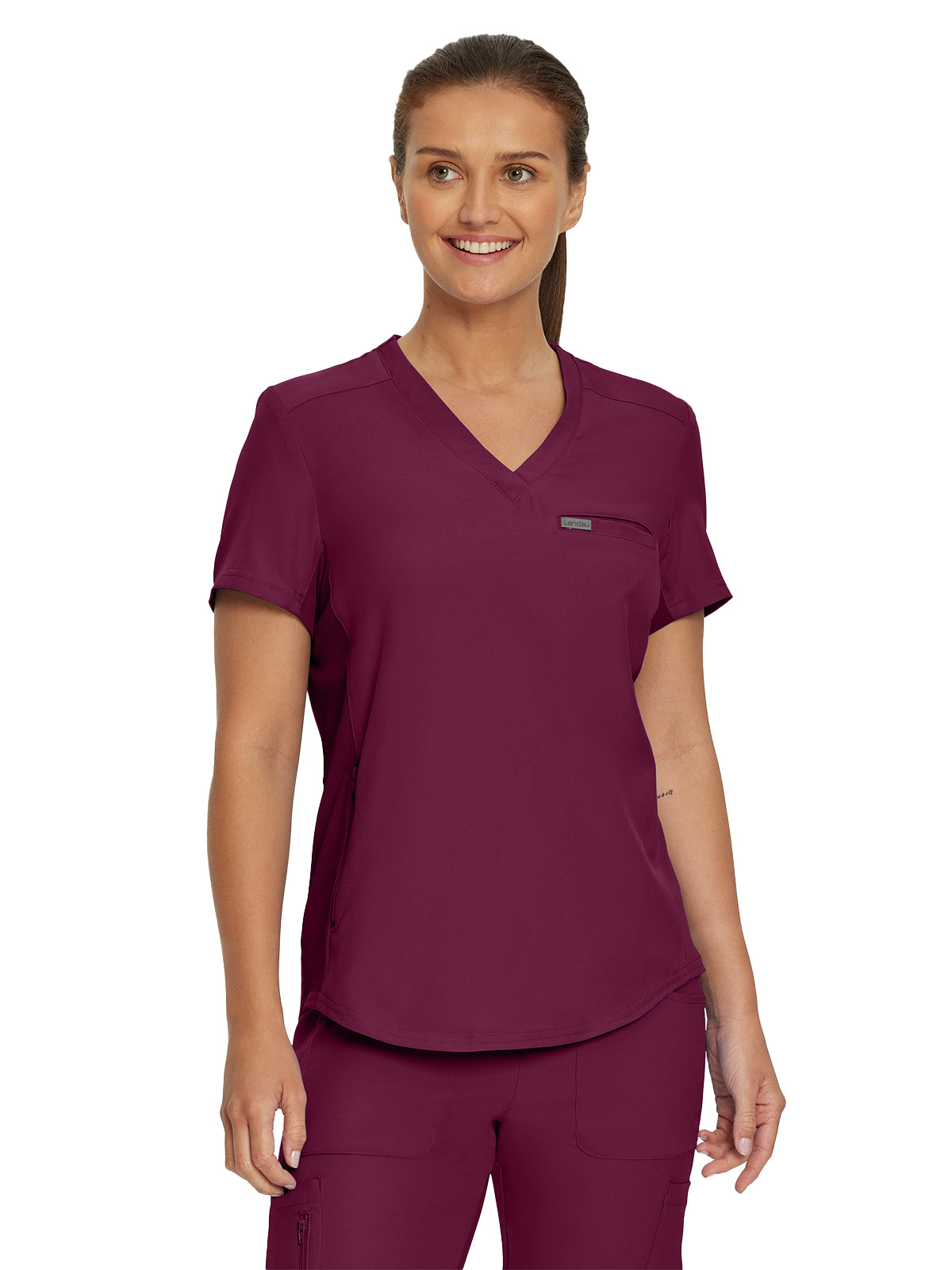 Women's 2-Pocket Shirttail Hemline V-Neck Top