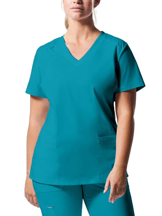 Women's Three-Pocket V-Neck Top - LT105 - Teal