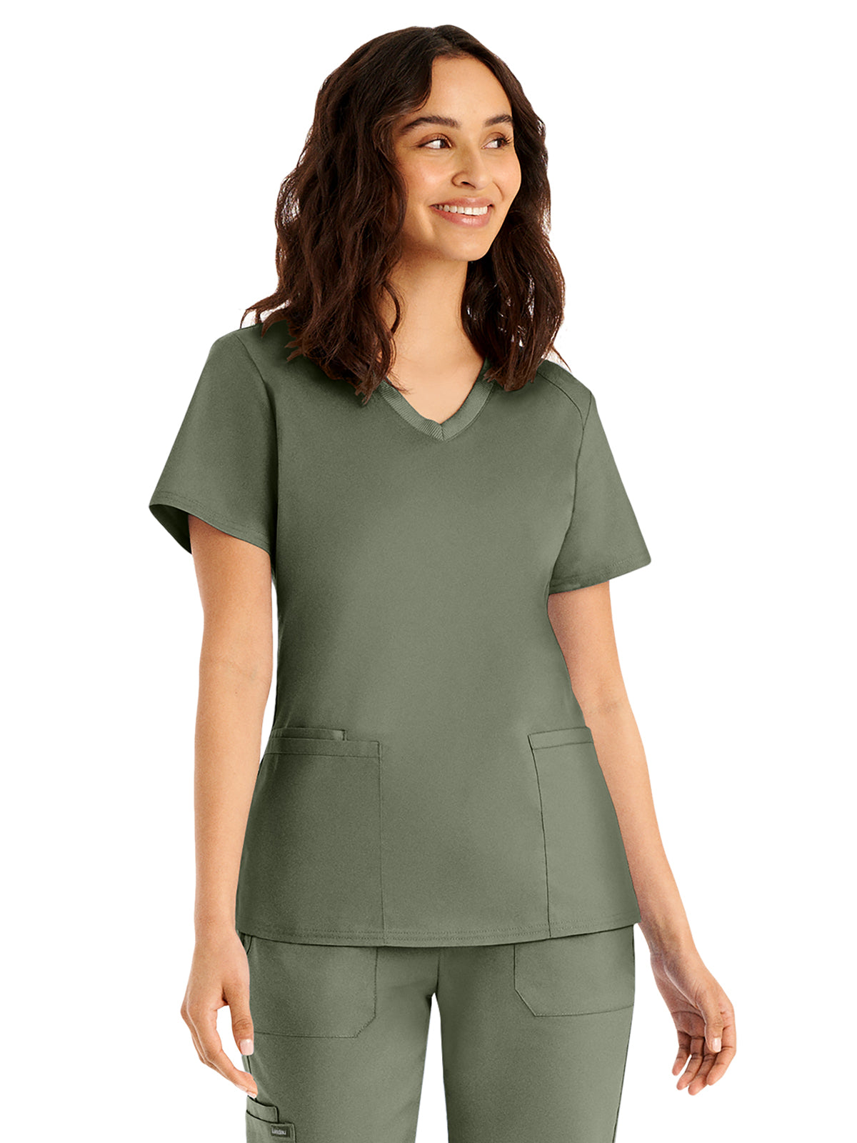 Women's Three-Pocket V-Neck Top - LT105 - Olive Moss