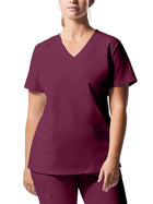 Women's Three-Pocket V-Neck Top - LT105 - Wine