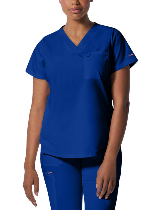 Women's 2-Pocket Back Princess Seamed V-Neck Scrub Top