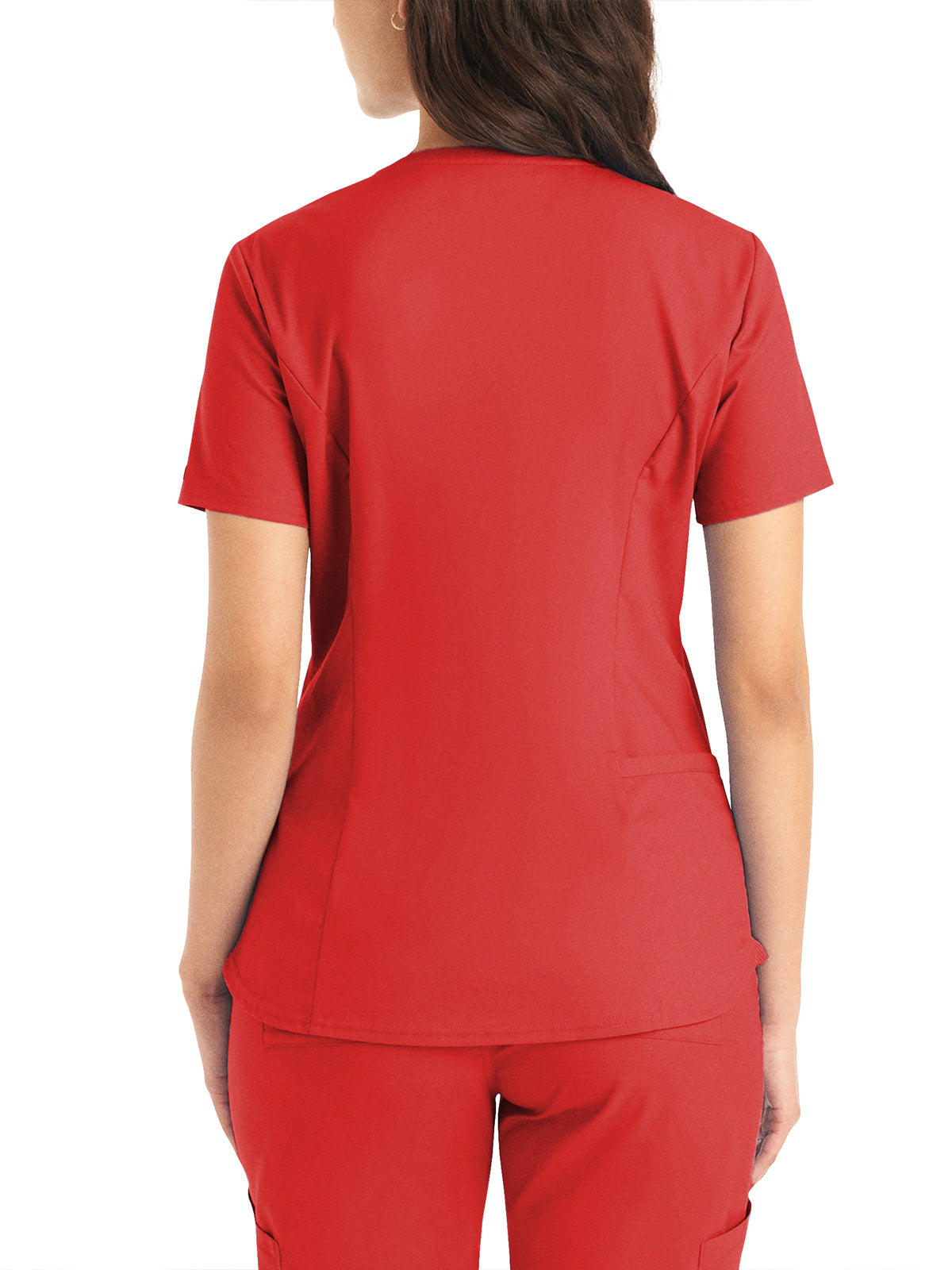 Women's 2-Pocket Back Princess Seamed V-Neck Scrub Top