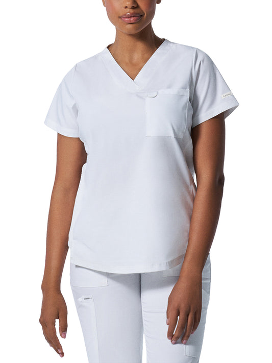 Women's 2-Pocket Back Princess Seamed V-Neck Scrub Top