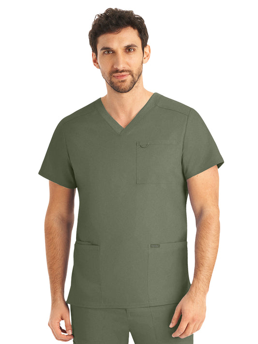 Men's 4-Pocket Back Yoke V-Neck Scrub Top