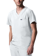 Men's Four-Pocket Back Yoke V-Neck Top - LT110 - White