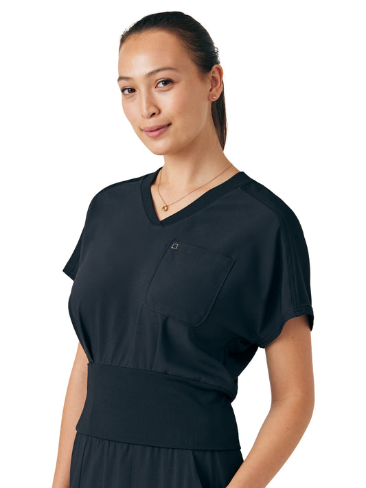Women's Two-Pocket V-Neck Top - LT123 - Black