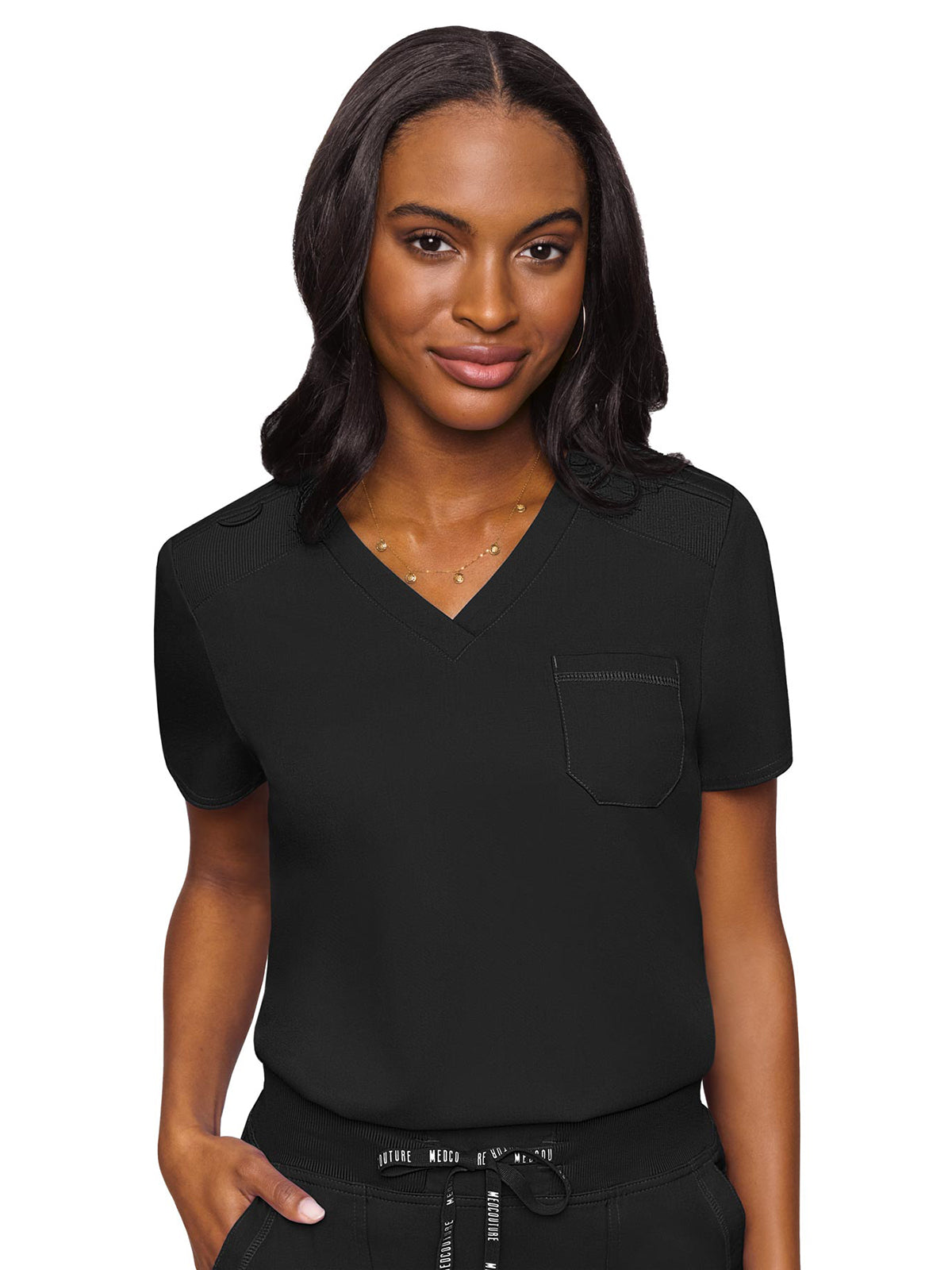 Women's 1-Pocket V-Neck Top - 7448 - Black