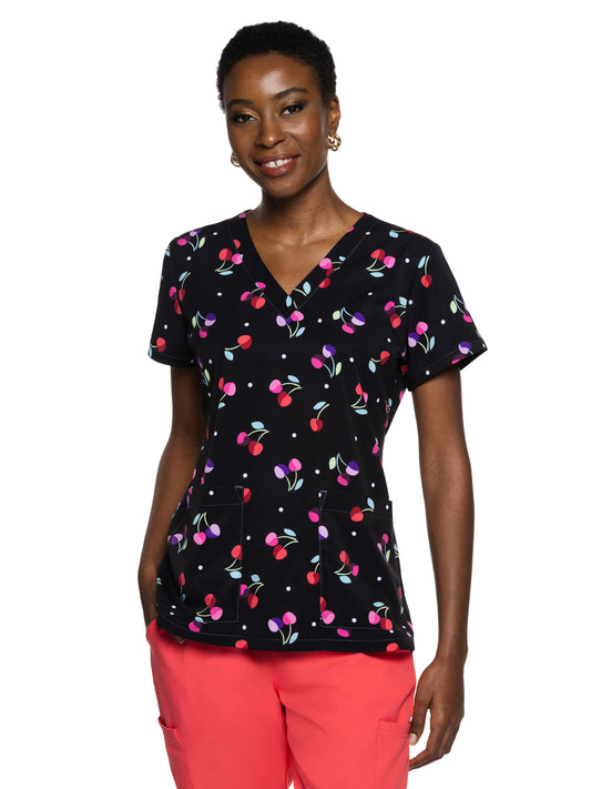 Women's 2-Pocket V-Neck Print Scrub Top