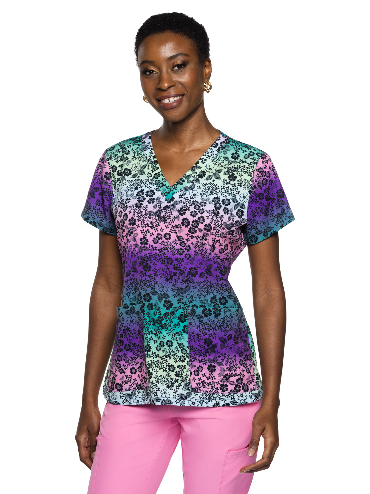 Women's 2-Pocket V-Neck Print Scrub Top