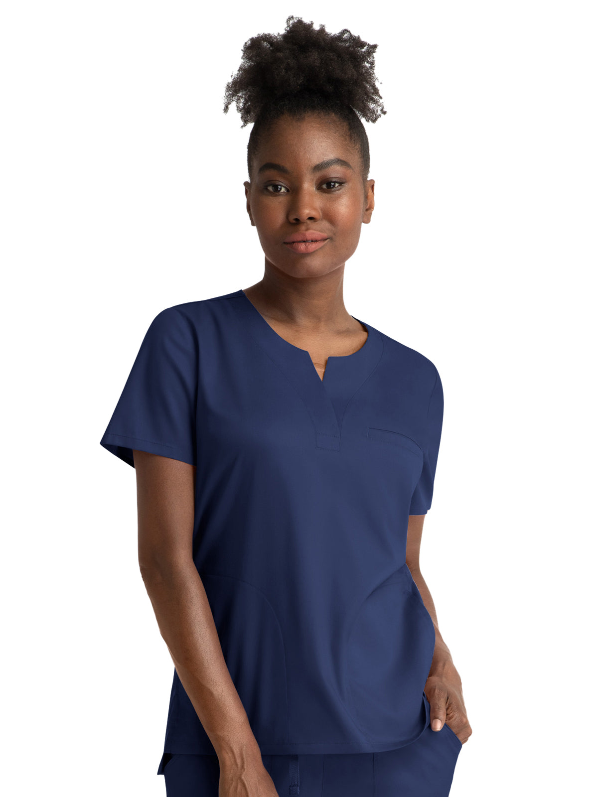 Women's Three-Pocket Notched Crew Neck Top