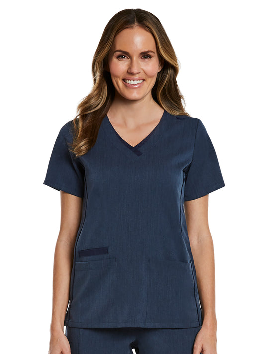 Women's Layered Three-Pocket V-Neck Top - 3901 - Heather Navy