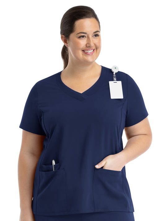 Women's Layered Three-Pocket V-Neck Top - 3901 - Navy