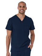 Men's One-Pocket Tuckable Contrast Piping V-Neck  Top - 5901 - Navy