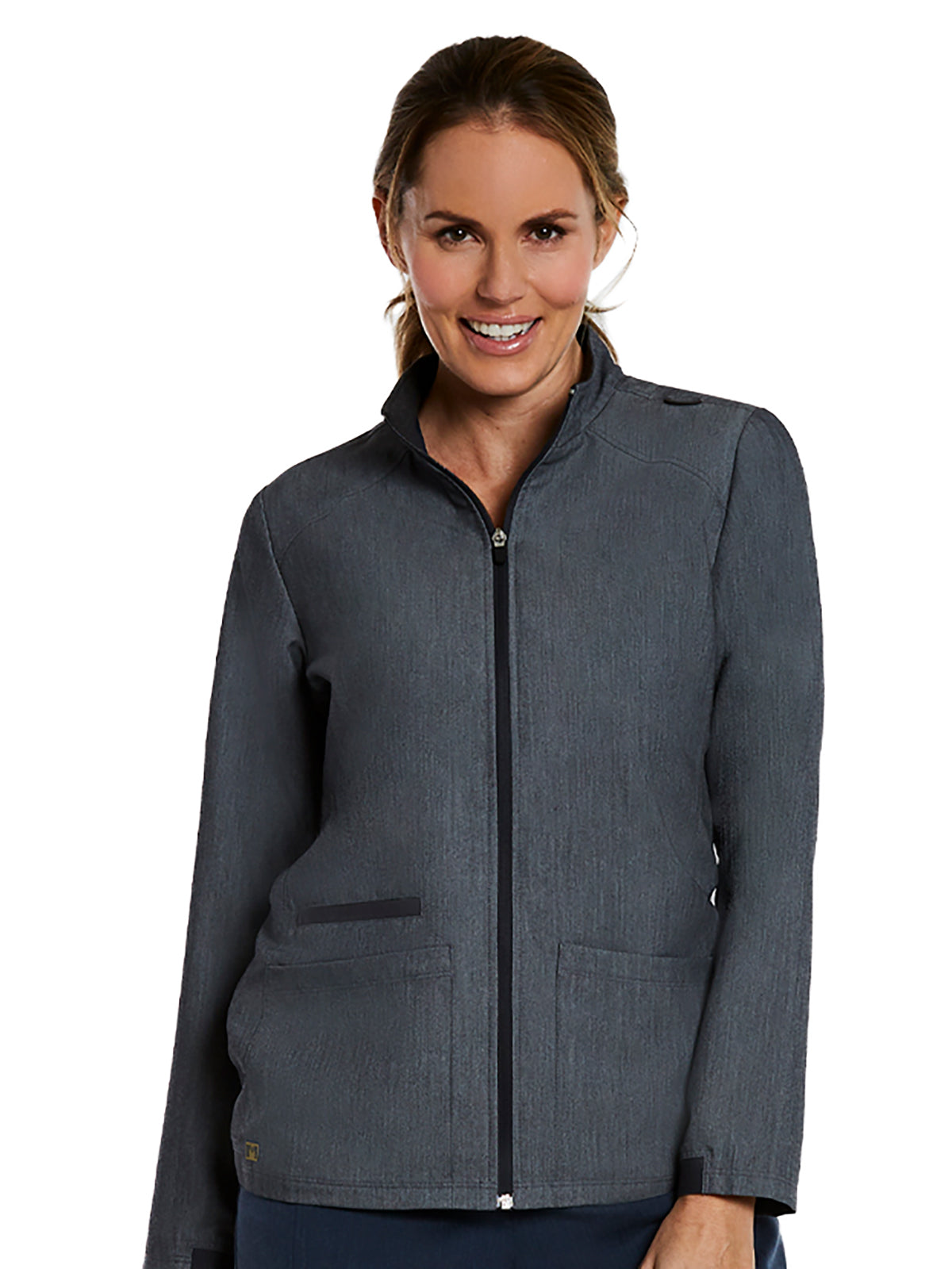 Women's Three-Pocket Hi-Collar Zip Front Jacket - 7091 - Heather Grey