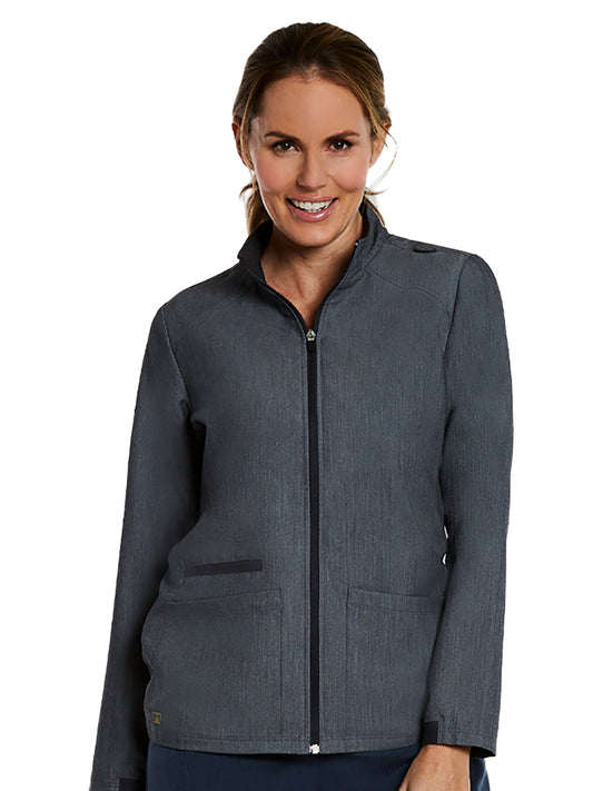 Women's Three-Pocket Hi-Collar Zip Front Jacket - 7091 - Heather Grey