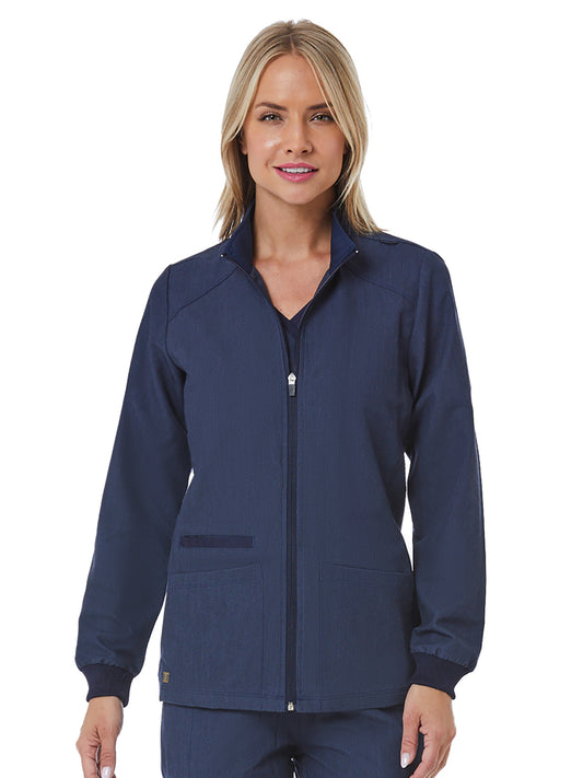 Women's Three-Pocket Hi-Collar Zip Front Jacket - 7091 - Heather Navy