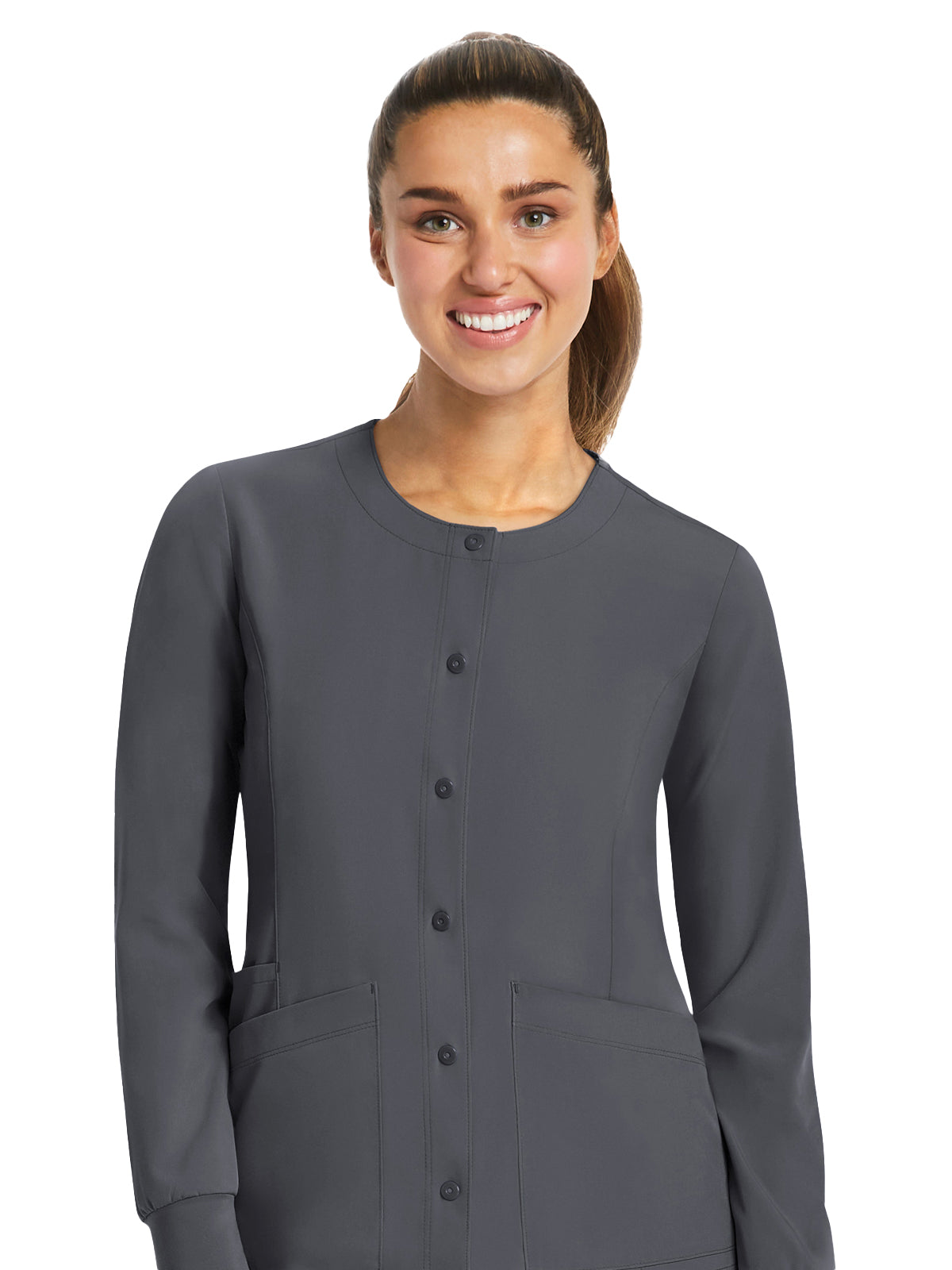 Women's Three-Pocket Round Neck Scrub Jacket