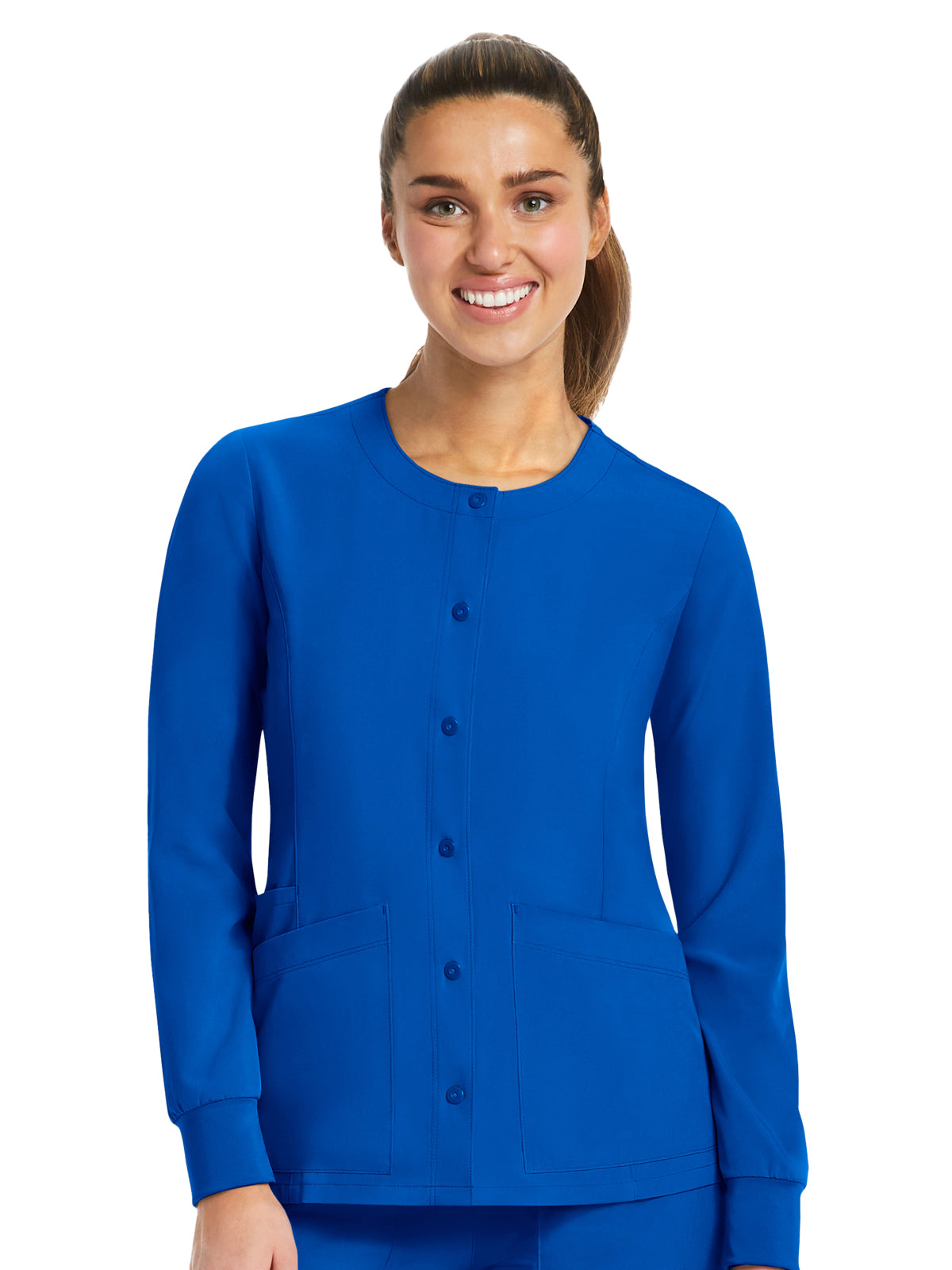 Women's Three-Pocket Round Neck Scrub Jacket