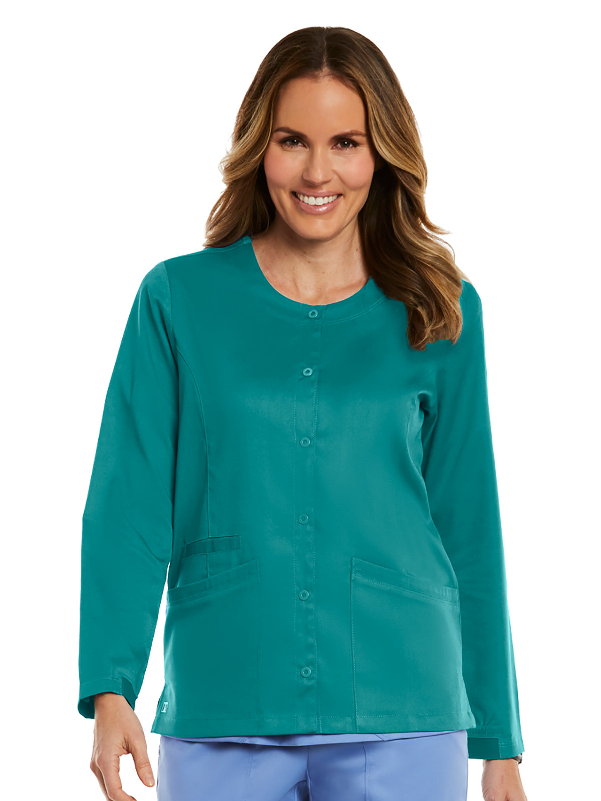 Women's Three-Pocket Round Neck Scrub Jacket