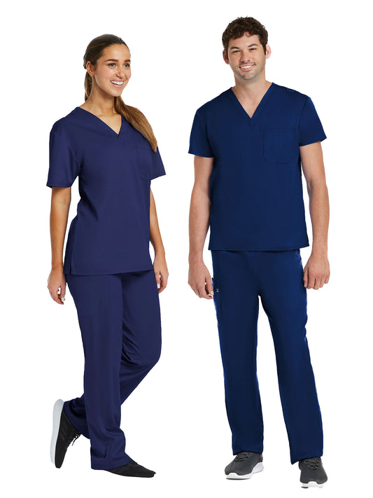 Unisex One-Pocket V-Neck and Two-Pocket Drawstring Cargo Scrub Set