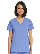 Women's Fitted One-Pocket V-Neck Top - SJ101 - Ciel Blue