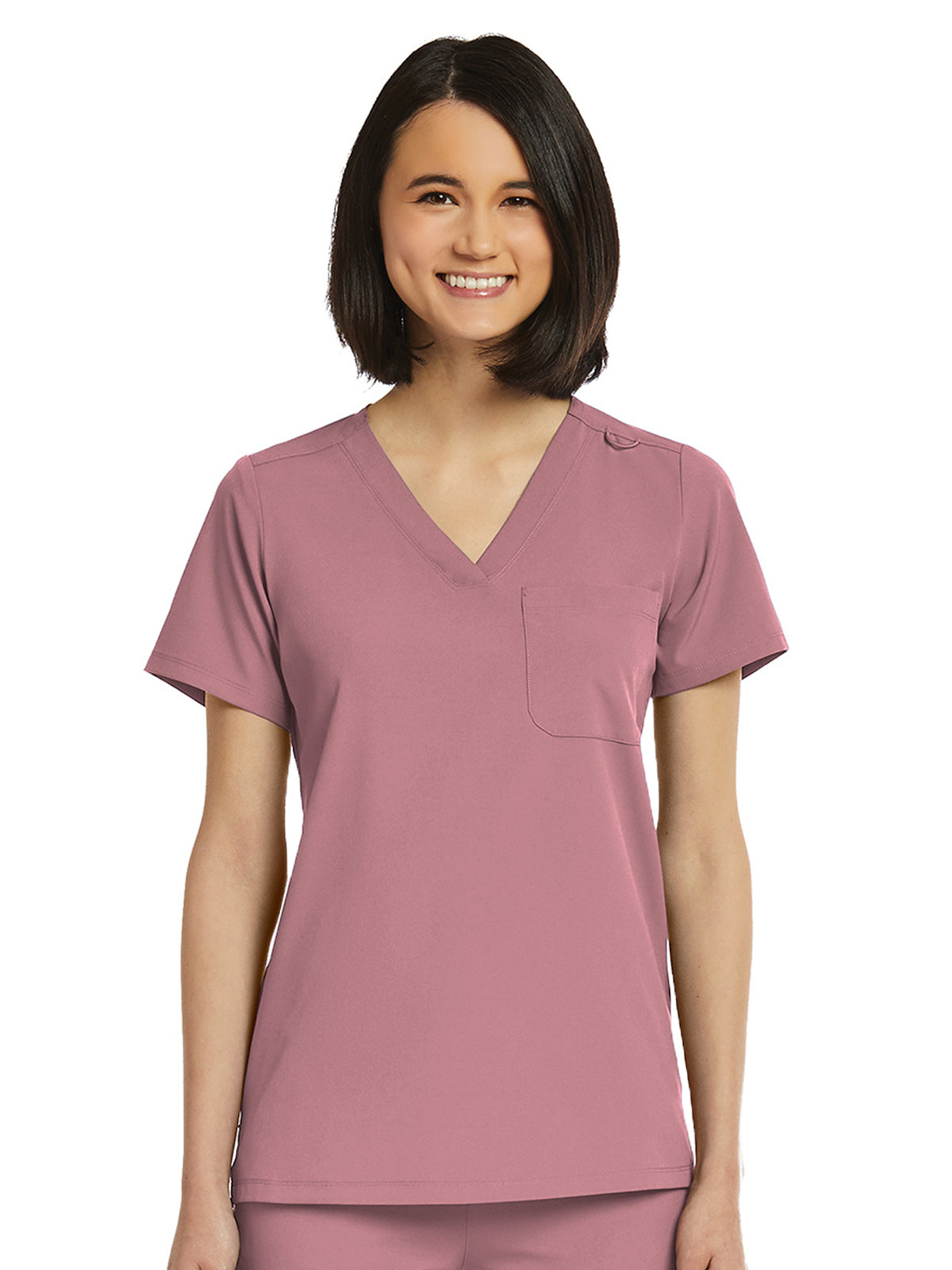 Women's Fitted One-Pocket V-Neck Top - SJ101 - Dusty Rose