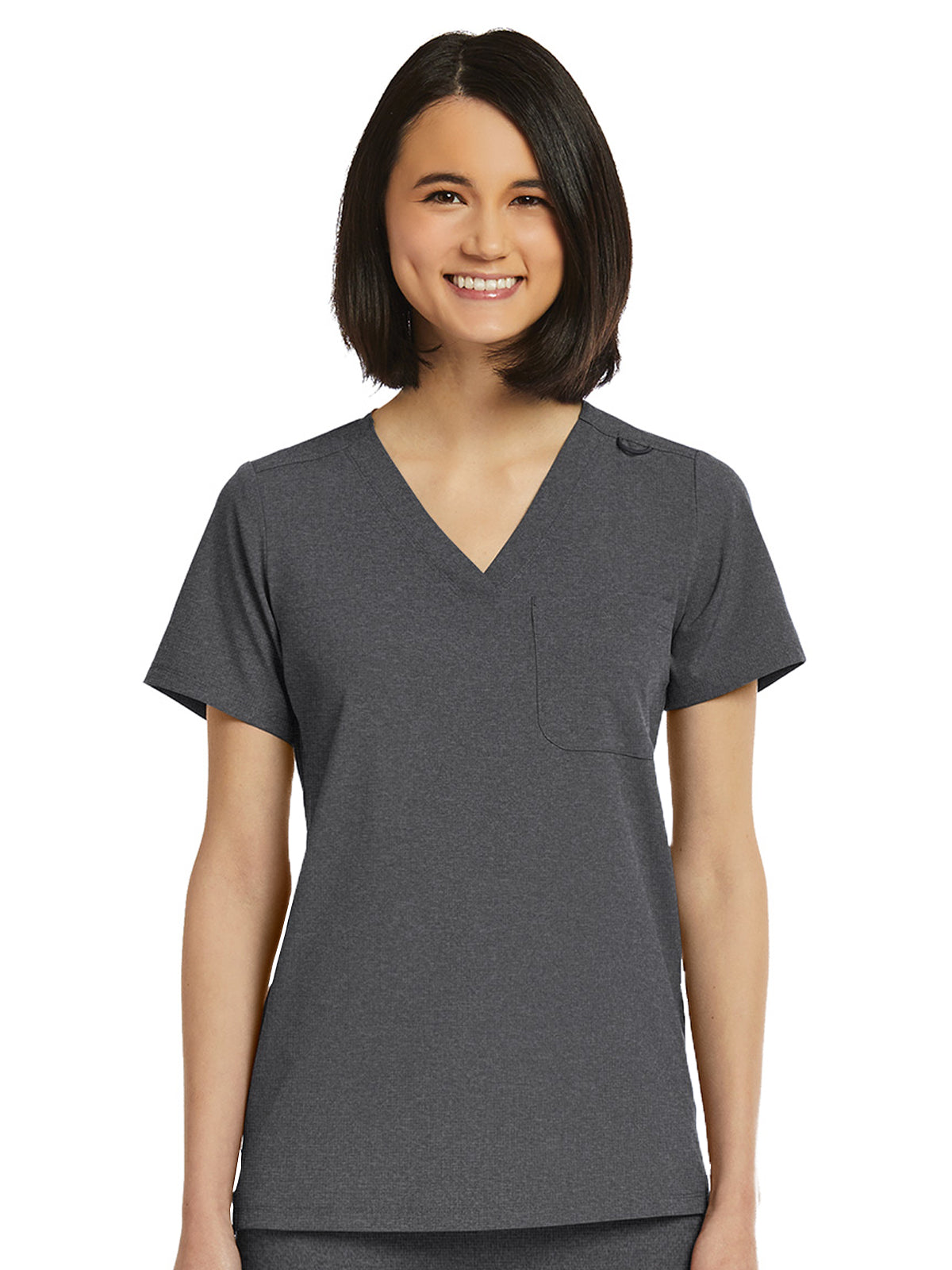 Women's Fitted One-Pocket V-Neck Top - SJ101 - Heather Grey