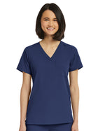 Women's Fitted One-Pocket V-Neck Top - SJ101 - Navy