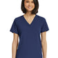 Women's Fitted One-Pocket V-Neck Top - SJ101 - Navy
