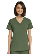 Women's Fitted One-Pocket V-Neck Top - SJ101 - Olive