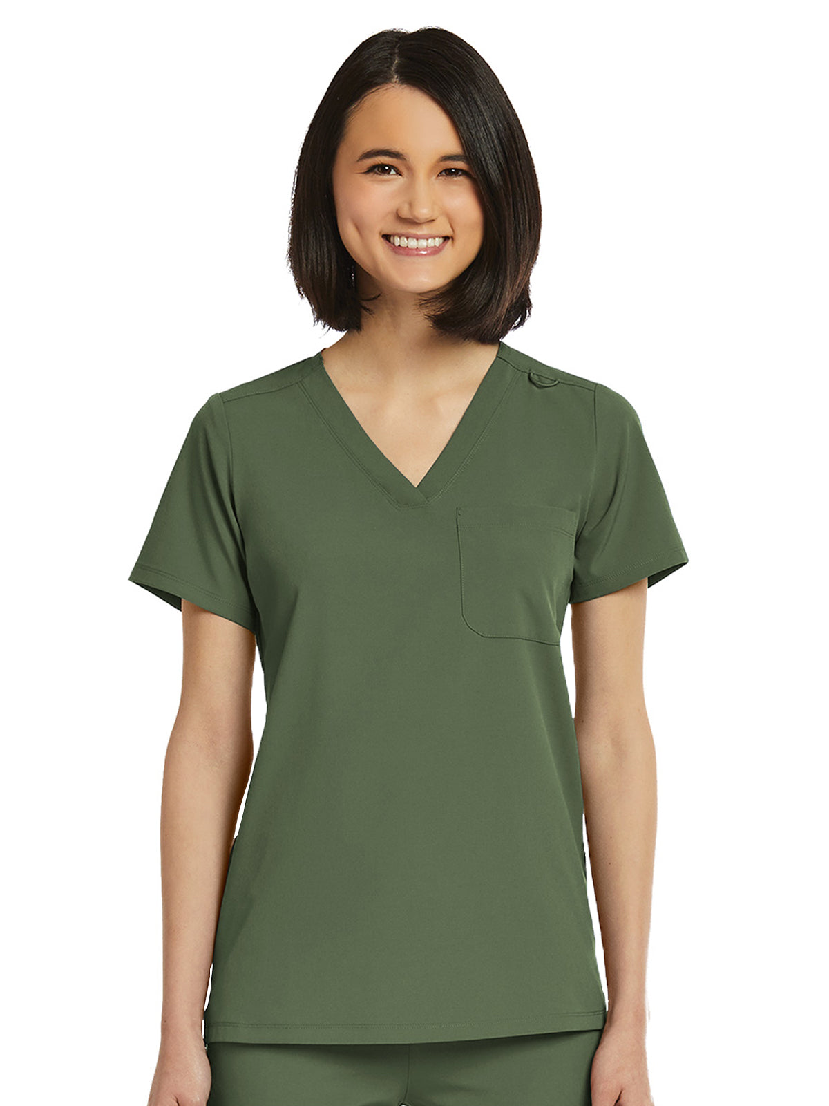 Women's Fitted One-Pocket V-Neck Top - SJ101 - Olive