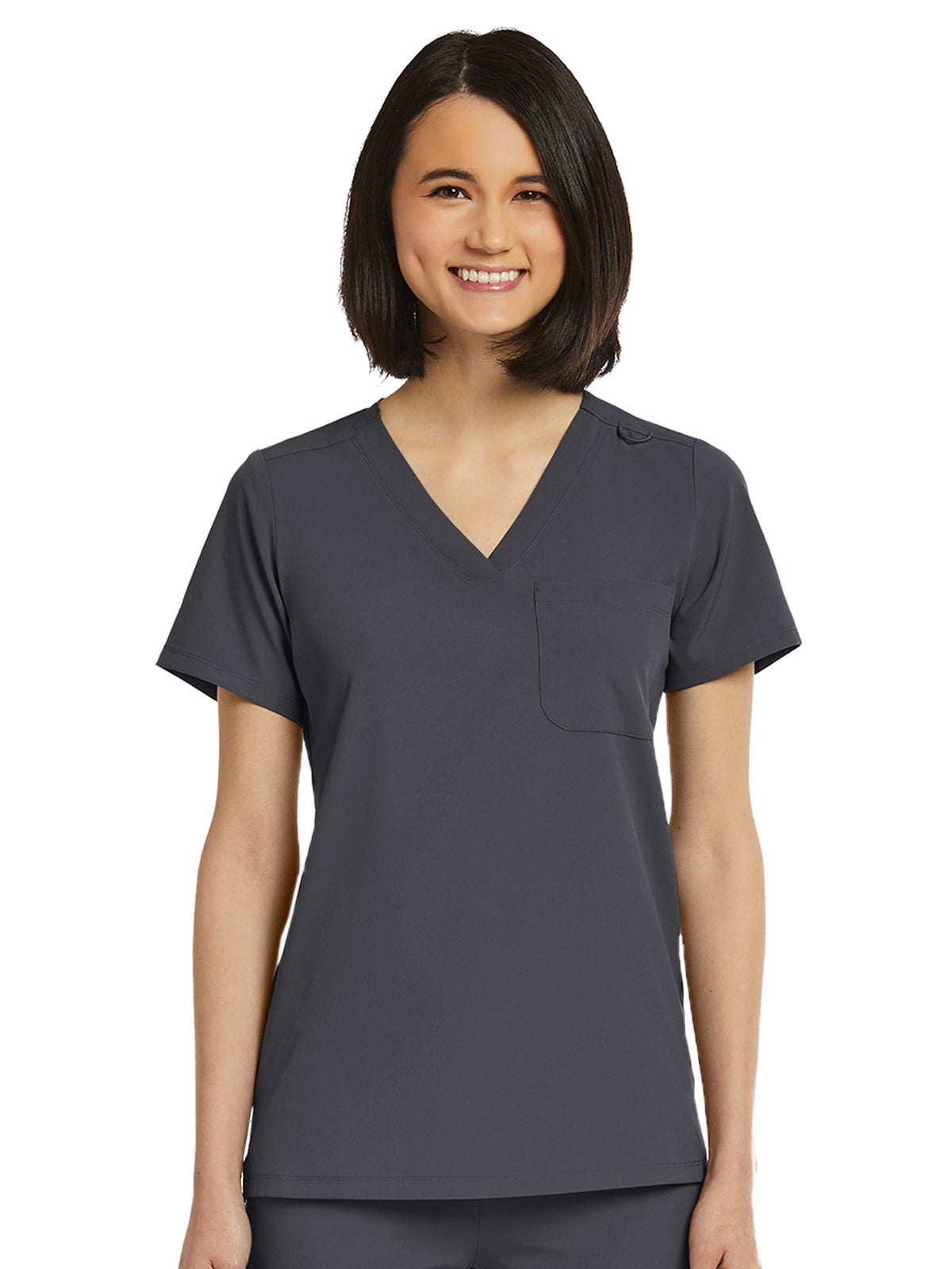 Women's Fitted One-Pocket V-Neck Top - SJ101 - Pewter