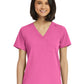 Women's Fitted One-Pocket V-Neck Top - SJ101 - Pink Pop