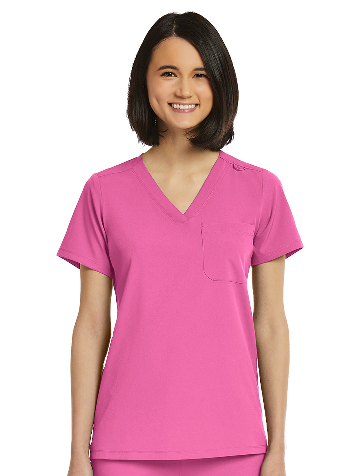 Women's Fitted One-Pocket V-Neck Top - SJ101 - Pink Pop
