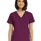 Women's Fitted One-Pocket V-Neck Top - SJ101 - Wine