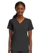 Women's Fitted Two-Pocket V-Neck Top - SJ102 - Black