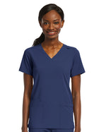 Women's Fitted Two-Pocket V-Neck Top - SJ102 - Navy