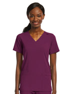 Women's Fitted Two-Pocket V-Neck Top - SJ102 - Wine