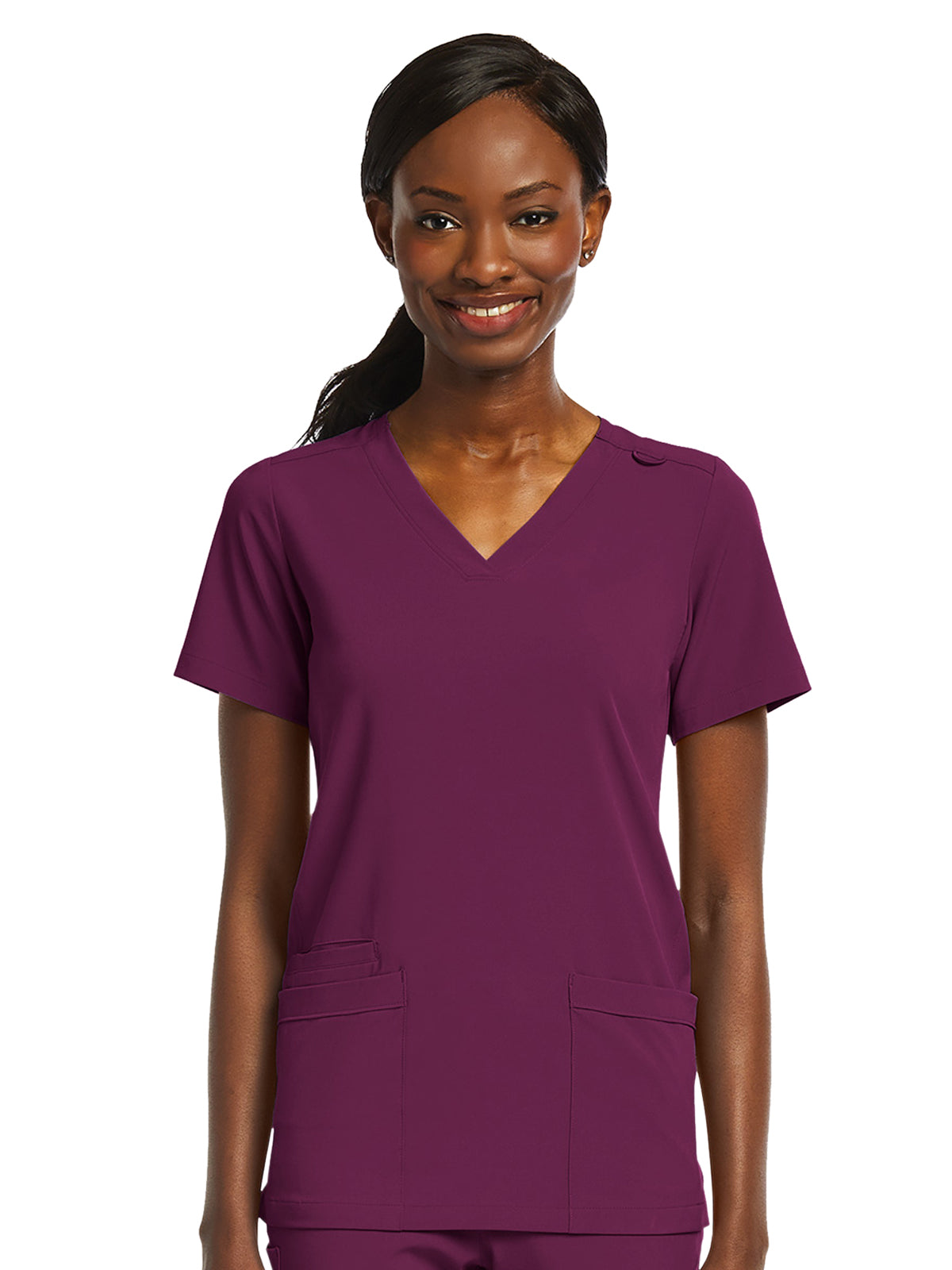 Women's Fitted Two-Pocket V-Neck Top - SJ102 - Wine