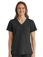 Women's Fitted Six-Pocket V-Neck Top - SJ103 - Black