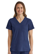 Women's Fitted Six-Pocket V-Neck Top - SJ103 - Navy